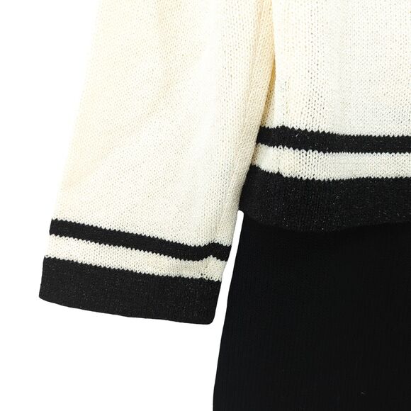 Linda Iki Women M Suit Set White Black Knit Blazer Blouse Skirt Shimmer VTG FLAW - Picture 14 of 14